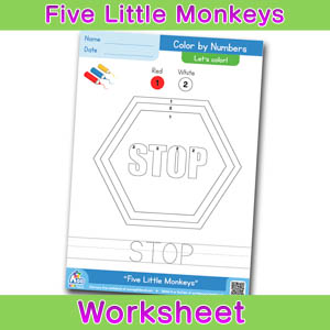 Five Little Monkeys Worksheets Color by numbers