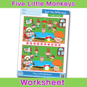 Five Little Monkeys Worksheets BINGOBONGO Spot The Difference 1