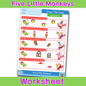 Five Little Monkeys Worksheets BINGOBONGO Trace the lines 1