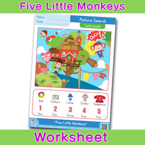 Five Little Monkeys Worksheets BINGOBONGO Picture Search 2