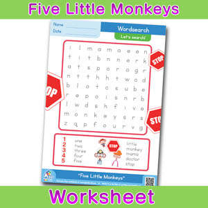 Five Little Monkeys Worksheets BINGOBONGO Word Search wordsearch 2