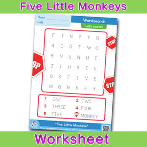 Five Little Monkeys Worksheets BINGOBONGO Word Search wordsearch 1