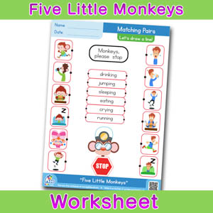 Five Little Monkeys Worksheets BINGOBONGO Matching Time 4