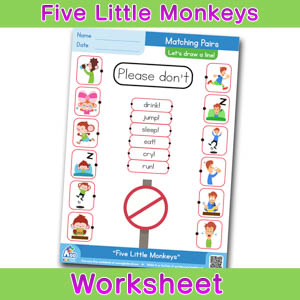 Five Little Monkeys Worksheets BINGOBONGO Matching Time 5