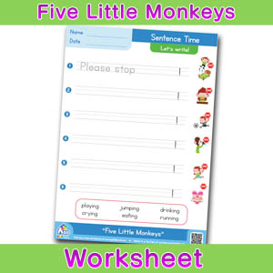 Five Little Monkeys Worksheets BINGOBONGO Sentence Time 1
