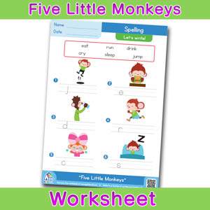 Five Little Monkeys Worksheets BINGOBONGO Spelling Time 1