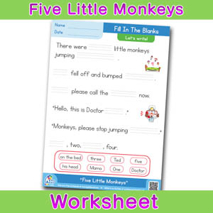 Five Little Monkeys Worksheets BINGOBONGO Fill In The Blanks
