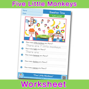 Five Little Monkeys Worksheets BINGOBONGO Question Time 1