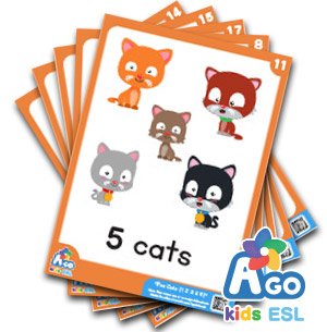 Five Cats (1,2,3,4,5) Counting Numbers + Animals ESL Educational Flashcard Pack