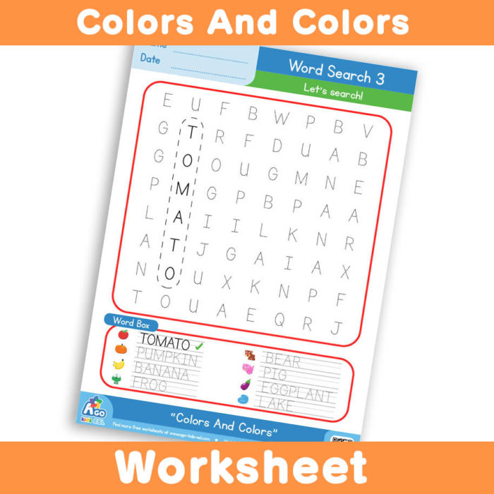 Free Colors And Colors Worksheet - Word Search 3