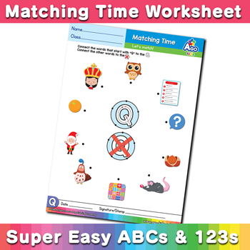 Words that start with Q Phonics Matching Time