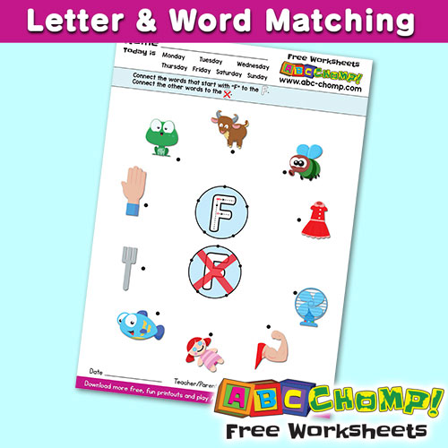 F Letter Word Matching Printout ABCCHOMP