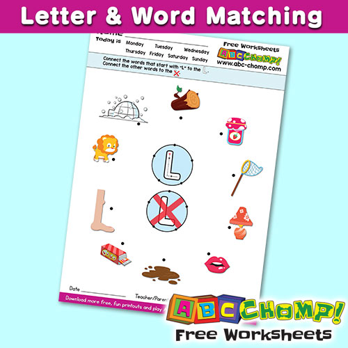 L Letter Word Matching Printout ABCCHOMP