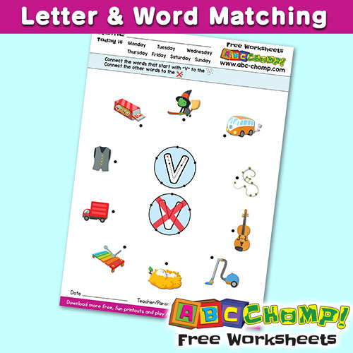 V Letter Word Matching Printout ABCCHOMP