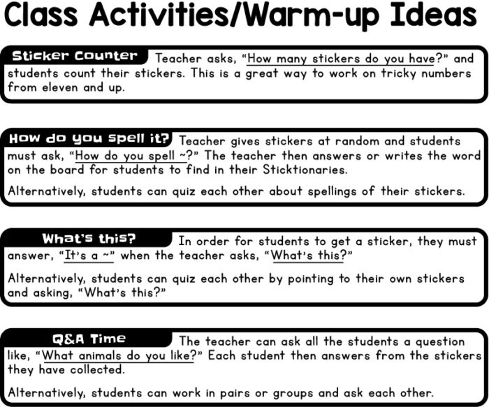 BINGOBONGO Sticktionaries Warmup Ideas ABC 2