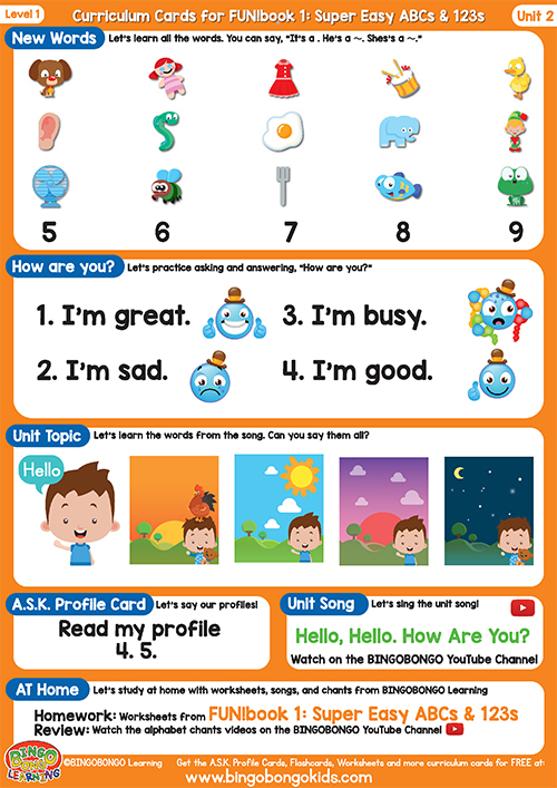 Free Curriculum Card Level 1 Unit 2