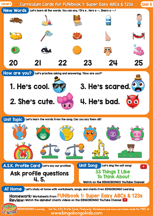 Free Curriculum Card Level 2 Unit 5