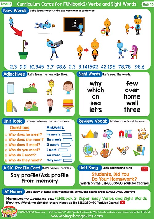 Free Curriculum Card Level 2 Unit 10