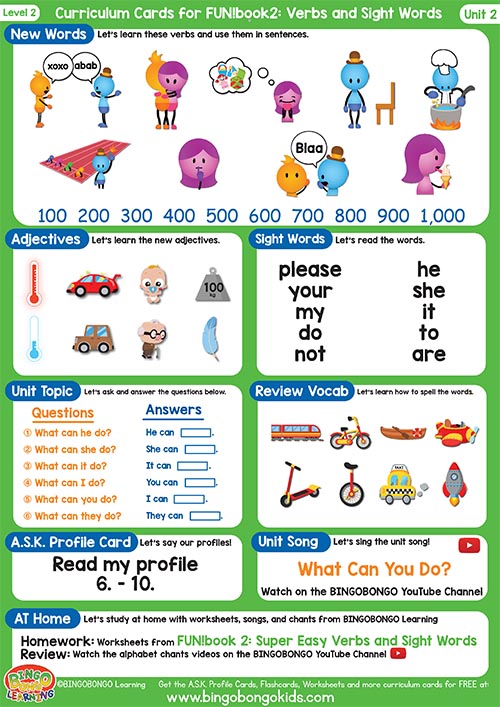 Free Curriculum Card Level 2 Unit 2