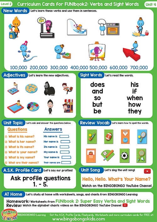 Free Curriculum Card Level 2 Unit 4