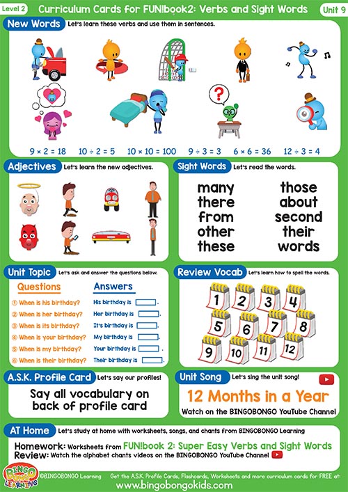 Free Curriculum Card Level 2 Unit 9