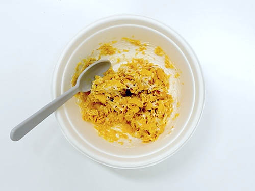 Mixing the marshmallow cereal shape snacks